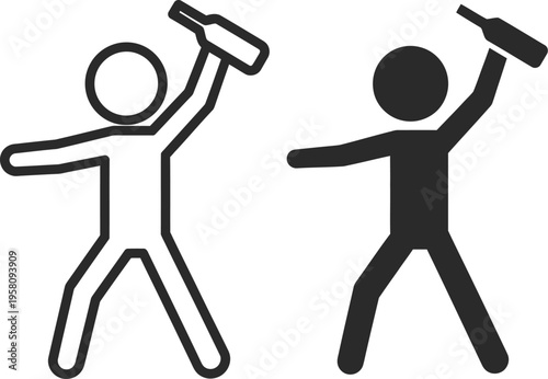 Two stick figures enthusiastically hold up objects in a playful action scene.