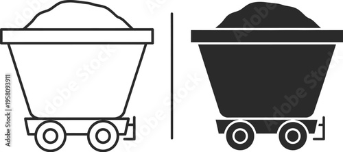 Mining industry transportation vehicles illustration with coal carts and wheels on tracks