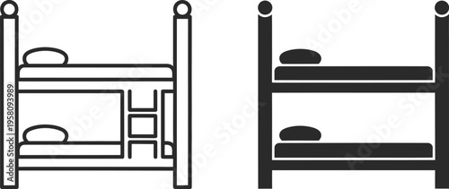 The illustration shows two bunk beds with mattresses in a room.