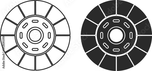 Detailed illustration of two brake discs with distinct designs side by side