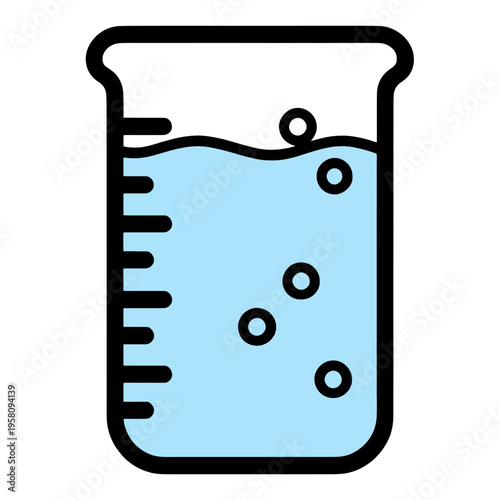 Beaker With Blue Liquid And Bubbles Flat Icon