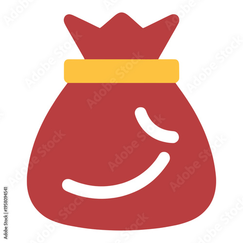 Red Treasure Bag With Smile Face Outline Icon