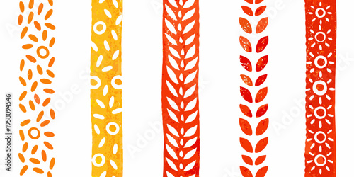 Watercolor painting of vertical stripes featuring various grain and seed patterns