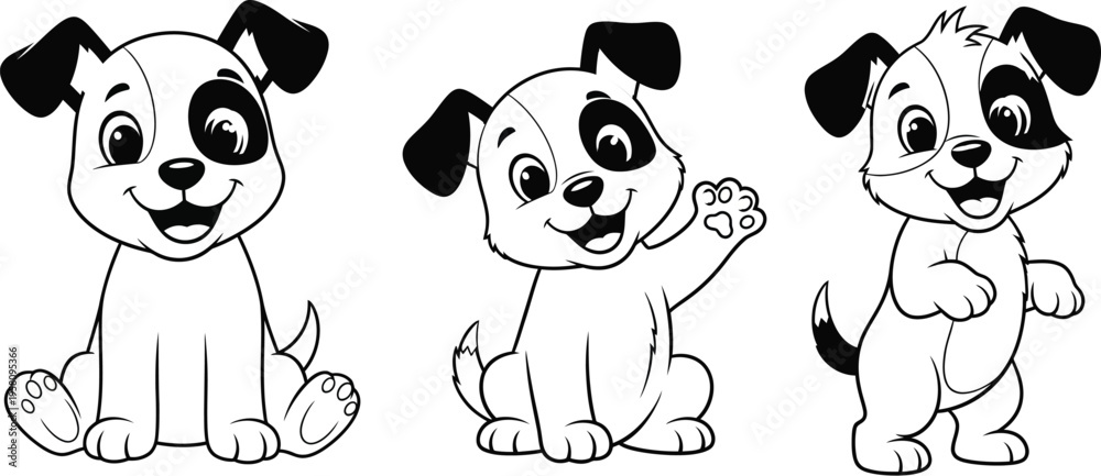Obraz premium Cute puppy cartoon line art set adorable dogs coloring illustration