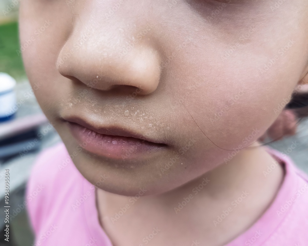 Fototapeta premium Upper lip sweat on a child face.