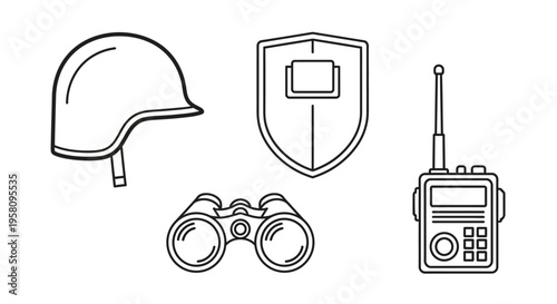 Military tactical gear and communication tools.