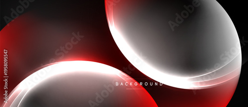 Abstract design features smooth curves, red highlights, white glow. Dark background creates dramatic visual effect. Modern, elegant composition.