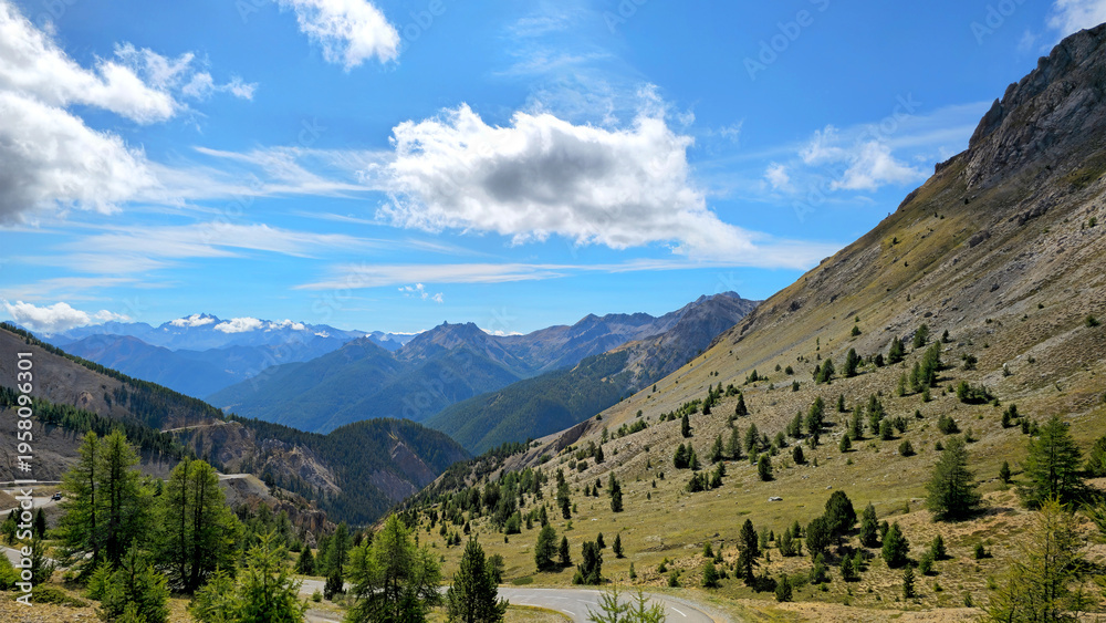 Obraz premium Mountain landscape along the Route des Grandes Alpes near Col d’Izoard, French Alps, Hautes Alpes, France, Europe.