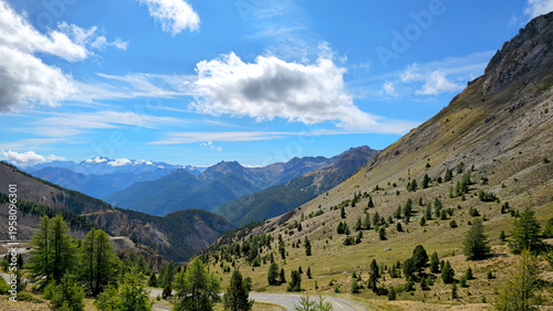 Mountain landscape along the Route des Grandes Alpes near Col d’Izoard, French Alps, Hautes Alpes, France, Europe.