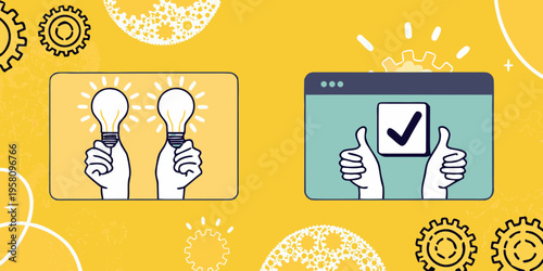 Illustration depicting ideas solutions and successful choices with technology