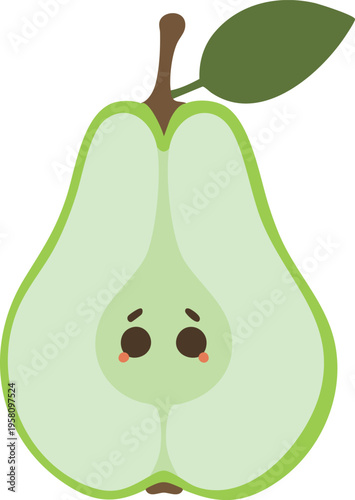 Cute green pear character with shy face illustration