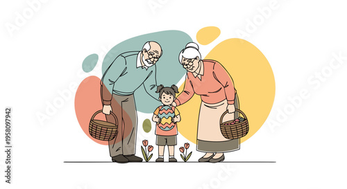 Grandparents Easter Egg Hunt Three Generation Boho Vector
