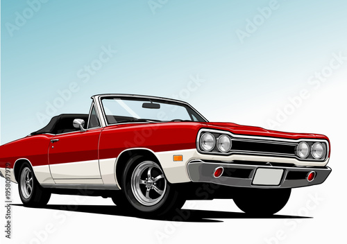 075-38-Classic red and white muscle car, a vintage convertible celebrating automotive design