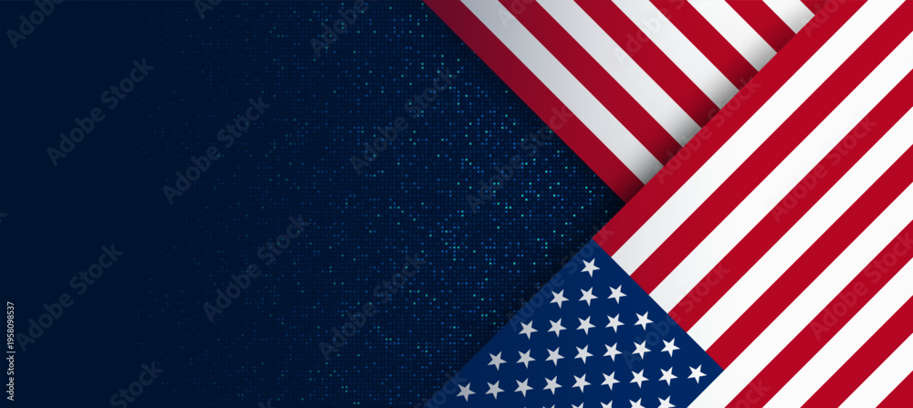 Obraz premium United States flag with folded geometric corners on blue textured background