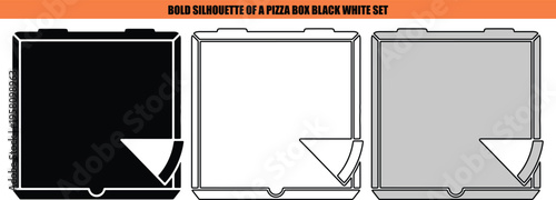 Black white and gray pizza box silhouettes set