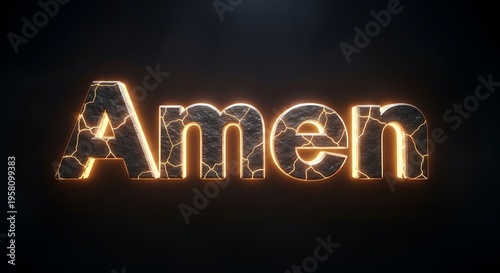 Glowing amen text with cracks and illuminated edges on a dark background