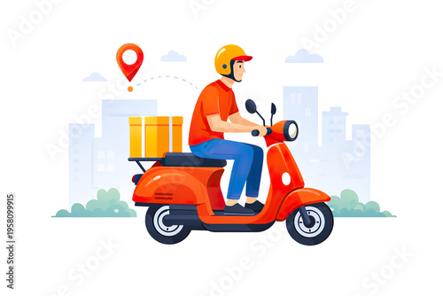 Delivery Scooter Rider with Package – Fast Courier and Food Delivery Service Concept isolated on transparent background