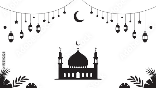 ramadan kareem islamic holiday background with mosque silhouette and decorations  religious festive design element