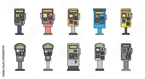 Colorful Parking Meter Illustrations.