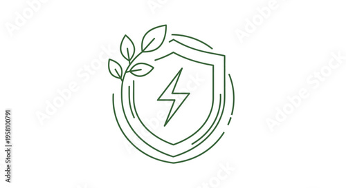Shield with Lightning Bolt and Leaves Icon.