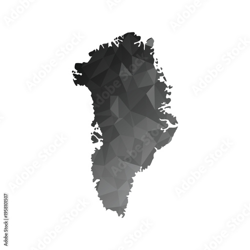 Dark low poly geometric map of Greenland with detailed coastline isolated on light background