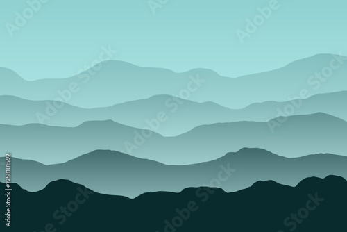 Mountains and ridge panorama silhouette background. Beautiful hills scenery. Morning ridge landscape illustration.
