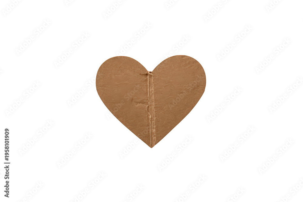 Fototapeta premium Cardboard heart shape with visible seam representing love, romance, and eco-friendly sustainable concepts on a transparent background