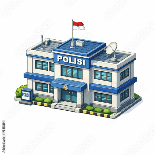 isometric buliding landmark kantor polisi