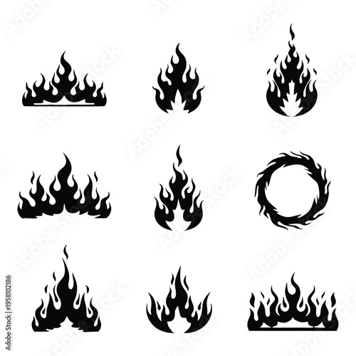 A collection of flame icons in various shapes and sizes
