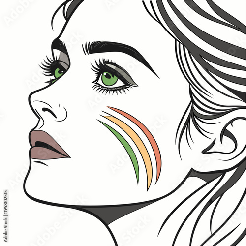 Vector illustration of a beautiful woman face with stylish hair and makeup silhouette design