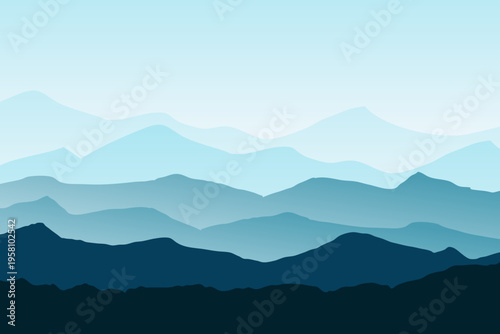 Mountains panorama silhouette background. Beautiful peak view. Morning ridge landscape illustration.