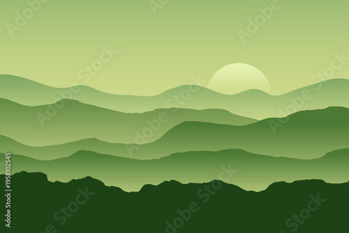 Mountains and ridge panorama silhouette background. Beautiful hills scenery. Morning ridge landscape illustration.