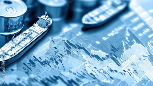 Shipping industry trends analyzed maritime transport infographic data oceanic environment aerial view economic insights