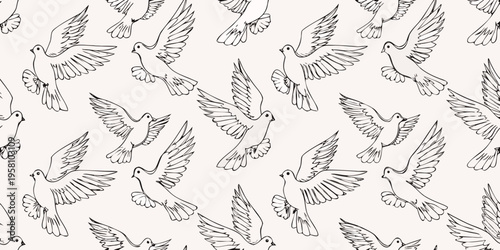 A flock of birds in flight a hand drawn sketch pattern