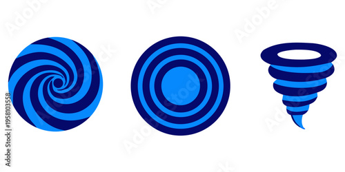 A 3D render of a spiral staircase design featuring a swirl of business arrows and circle icons creates a round web element with a blue art pattern on a white object background.