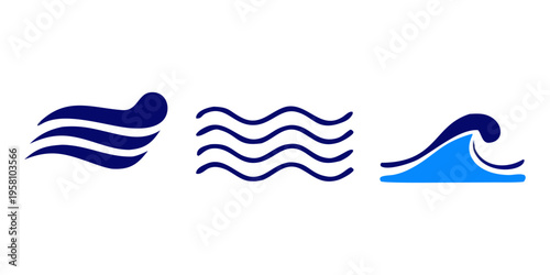 A waving American flag design with a vector ribbon shape and blue water nature elements creates a decorative art symbol.