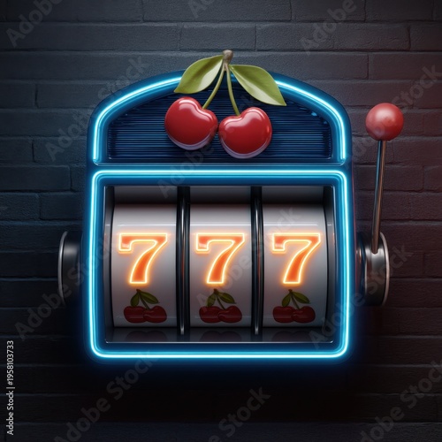 Slot Machine with Cherries and 777