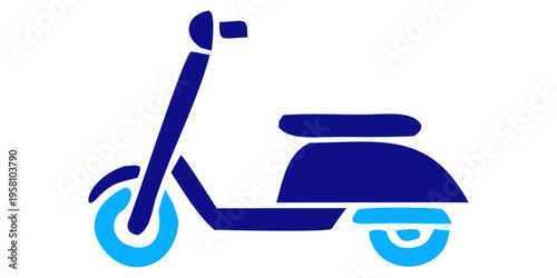A blue vintage scooter icon isolated on white background, featuring a vector illustration design of a stylish vehicle ride for childhood fun and transportation.