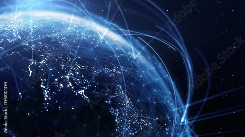 Global Connection Lines. Earth Network Data Transfer. Futuristic AI Technology, 5G, Globe Satellite Communication, Internet Connectivity, Big Data, Digital World Background Animation. Crypto Exchange