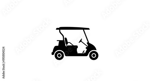 A black silhouette of a golf cart on a white background