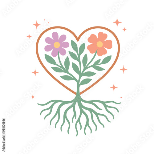 Heart Shaped Floral Tree with Roots