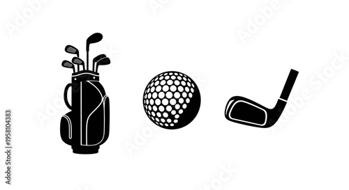 Golf equipment icons including bag ball and club