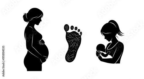 A set of silhouettes depicting pregnancy and parenthood