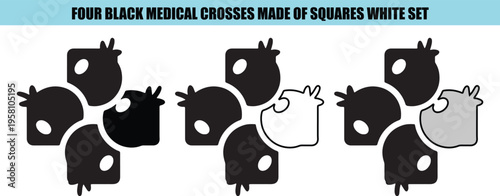 Four medical cross symbols black white gray healthcare