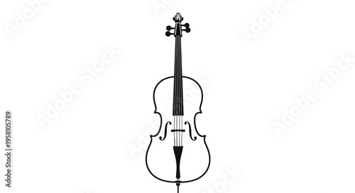 Black and white illustration of a violin on a plain background musical instrument drawing simple design
