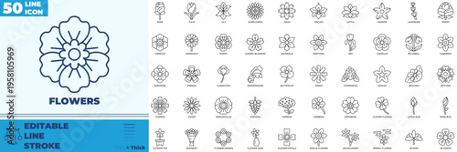 Flowers Line Editable Icons set
