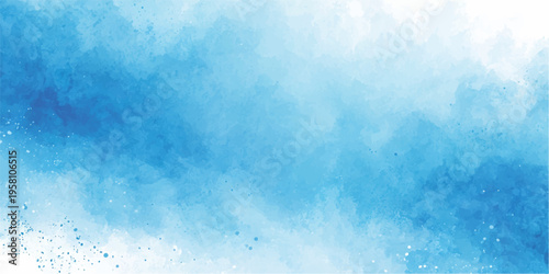 An abstract blue watercolor grunge background featuring a vintage paint texture on old paper with light green accents for a retro wall design