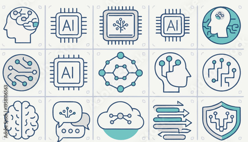 Artificial Intelligence Technology Icon Set and Digital Innovation Bundle