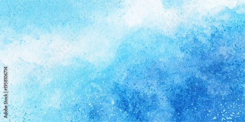 Abstract blue watercolor and grunge background featuring a liquid sea wave texture with cold ice paint splashes and a frozen winter surface design