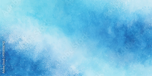 An abstract blue grunge wallpaper design featuring a vintage paper texture and cold winter sky clouds on a rough aged surface with artistic paint splatters and light effects